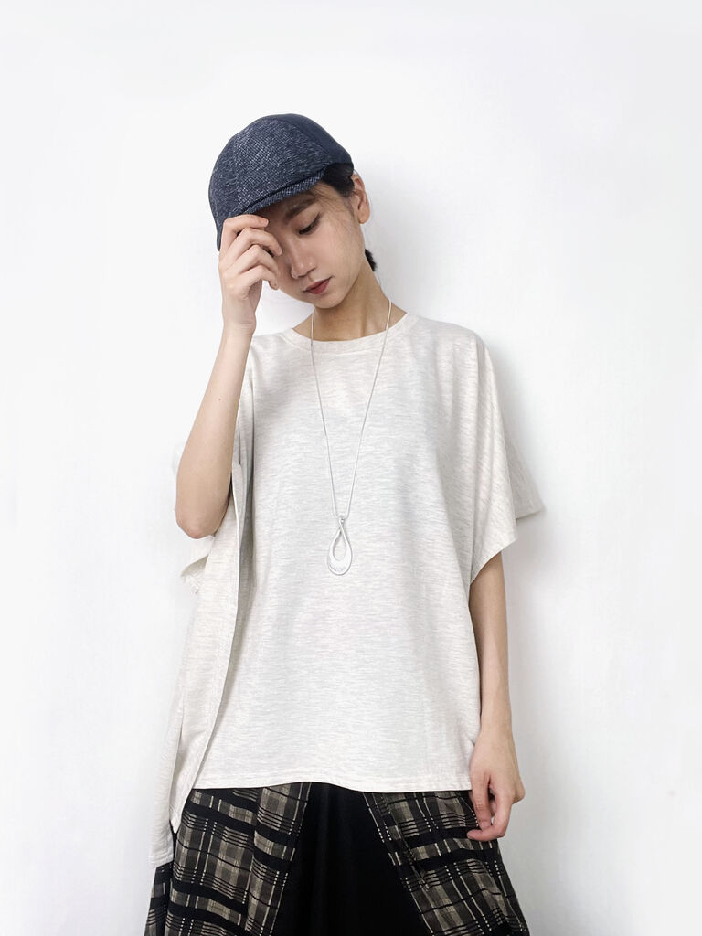 4カラー - マナスリットT #A235 - Tシャツ - コットン・麻 ブラック