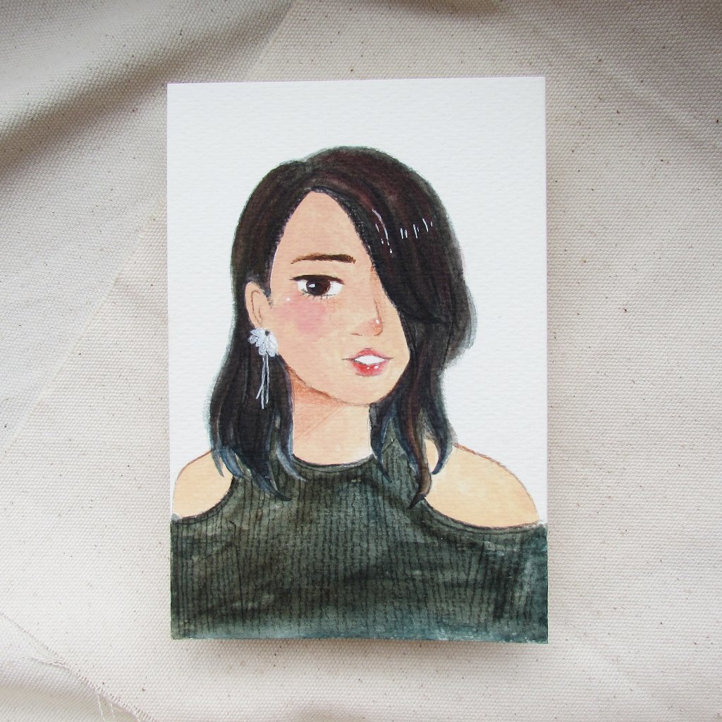 ヤンペイントのように|単一の水彩画のポートレートペインティング - 似顔絵 - 紙 ホワイト