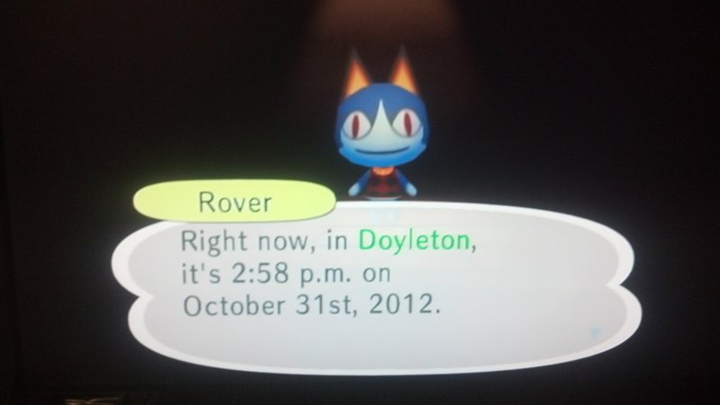 Rover: Right now, in Doyleton, it's 2:58 P.M. on October 31st, 2012.