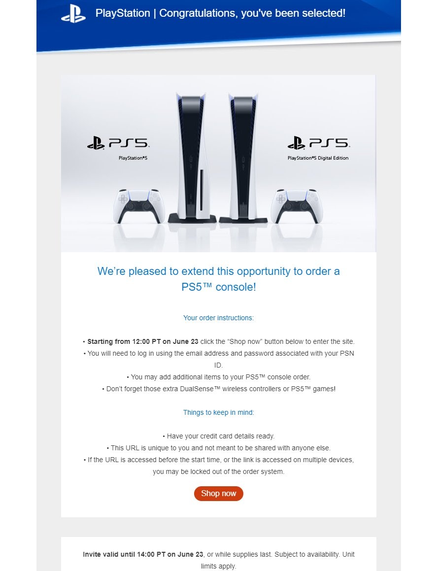 [閒聊] SONY向已經購買PS5的玩家發送PS5購買邀請